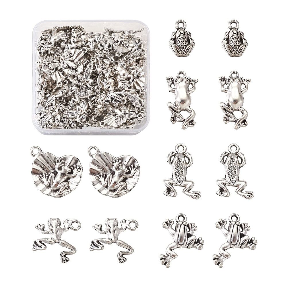 5950 120pcs Antique Silver Frog Toad Pendants 6 Styles Tibetan Alloy Animal